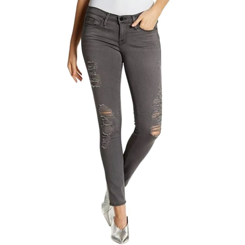 Frame Le Skinny De Jeanne Charcoal Grey Shred Distressed Skinny Jeans Size 29